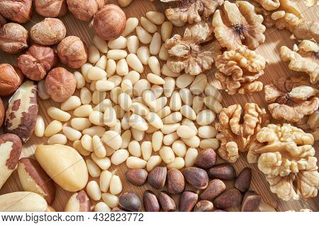 Many Different Nuts. Assortment Healthy Snacks. Mediterranean Diet. Dry Vegan Charcuterie. Variety P