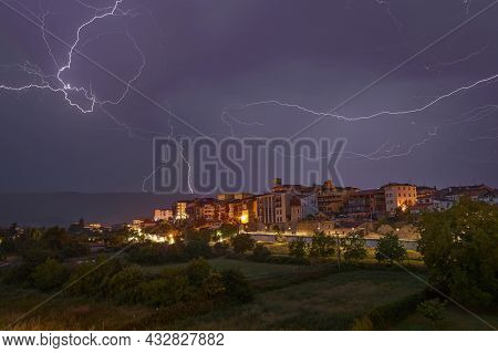 Shocking Lightning Storm In Medina De Pomar, Burgos, Spain