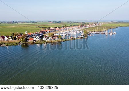 Aerial from the traditional village Durgerdam in the Netherlands on a beautiful summer day