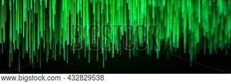 Cyberspace With Green Digital Falling Lines. Geometric Flow In Cyberspace. High Speed. Big Data Conn