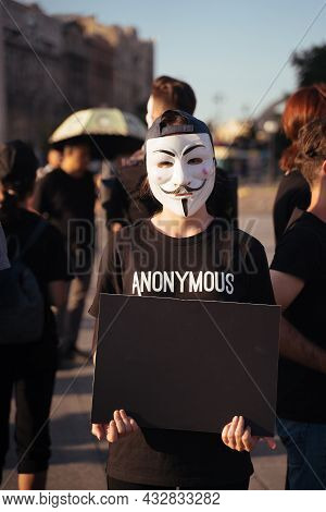 Kiev, Ukraine , 25.07.2021. Anonymous For The Voiceless Protest On The Main Square.