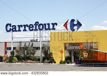 Roanne, France - May 31, 2020: Carrefour Hypermarket In France. Carrefour Is A French Multinational 