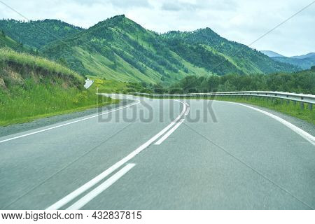 Vacation Roadtrip Landscape. Russian Altai Mountains. Multa Region. Holiday At Home. Staycation Conc