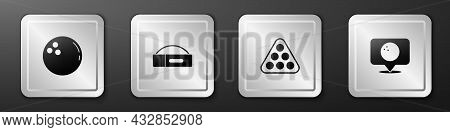 Set Bowling Ball, Case For Billiard Cue, Billiard Balls Rack Triangle And Location With Bowling Icon