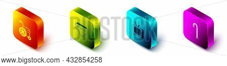 Set Isometric Wheelchair, Adult Diaper, Retro Tv And Walking Stick Cane Icon. Vector