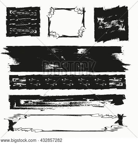 Ink Rectangle And Square Icon. Black Geometric Figures. Sketch Concept. Stamp Texture. Vector Illust