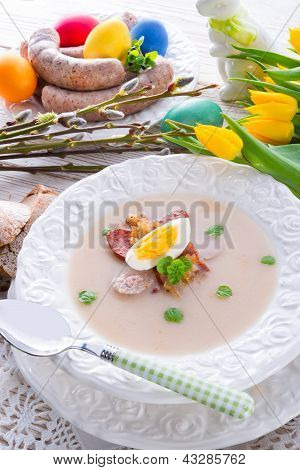 Polish Easter Soup With Egg And Sausage