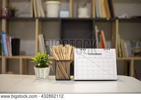 2021 Calendar Desk Place On Table. Desktop Calender For Planner To Plan Agenda, Timetable, Appointme