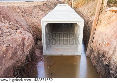 Large Size Square Concrete Manholes Are  Installed At Construction Site ; For Draining Storm Water O