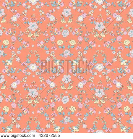 Beautiful Seamless Vector Liberty Pattern With Gentle Abstract Flowers. Stock Illustration.