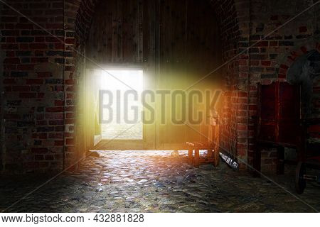 The Sun's Rays, The Flow Of Light Through The Door Into The Interior Of The Castle.