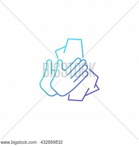 Dry Hands With Tissue Gradient Linear Vector Icon. Wiping Off Dirt And Germs From Palms. Use Antibac