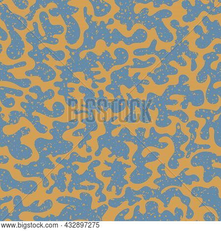 Vermicular Vector Seamless Pattern Background. Historical Style Backdrop In Orange Blue With Abstrac