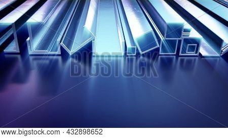 Glowing Metal Profile And Reinforcing Steel - Cg Industrial 3d Illustration