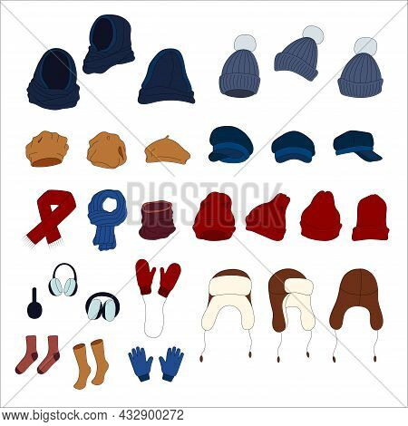 Winter Clothes And Accessories Set.  Vector Illustration.