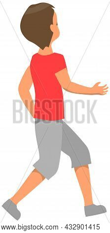 Young Guy In Casual Clothing Walking And Looking Back. Male Character Looks At Something Behind Him.