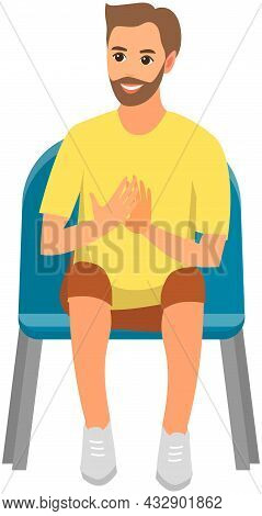 Guy Sitting On Chair And Watching Show Isolated On White Background. Smiling Male Character In Viewe