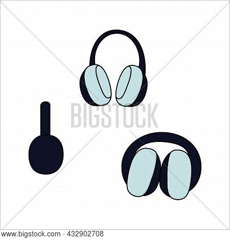 Doodle Winter Headphones, Earmuff Design. Winter Vector Colorful Illustration Isolated On White Back