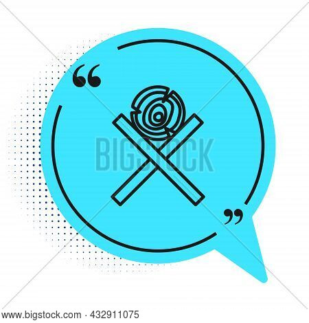 Black Line Wooden Logs On A Stand Icon Isolated On White Background. Stack Of Firewood. Blue Speech 