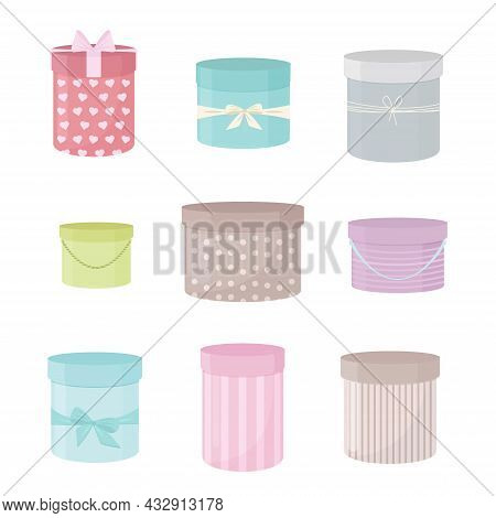 A Hatbox. Vector Isolated Set In Pastel Colors. Decorative Element For Design, Postcards, Holiday Pr