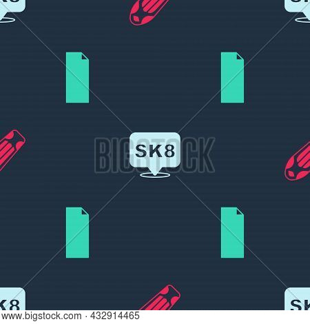 Set Skateboard Deck, And Grip Tape On Skateboard On Seamless Pattern. Vector