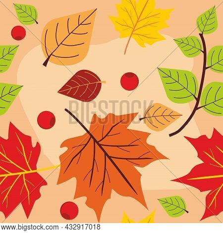 Colorful Autumn Leaves Seamless Pattern. Maple Leaves.