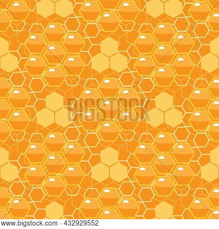 Summer Flat Cartoon Seamless Pattern With Honecomb, Honey Hive  And Bees. Creative  Kids Texture For