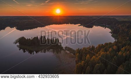 Aerial View Of Plateliai Lake, The Biggest Lake In Samogitia. It Is The Central Attraction In The Ze