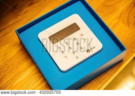 Paris, France - Sep 8, 2021: Hero Object Of New Sumup Emv Card Reader Which Can Read Magnetic Strip,