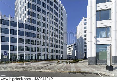 Moscow, Russia - July 18, 2021: Modern Office Building With Arcuate Facade. Ozerkovskaya Embankment,