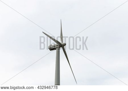 Wind Turbine Propeller Close-up. A Wind Generator, A Wind Farm, Is A Device For Converting The Kinet