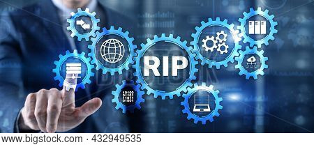 Rip. Businessman Pressing Virtual Screen Routing Information Protocol. Technology Networks Cocept
