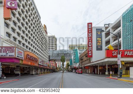 Las Vegas, Usa - March 10, 2019: Old Parking And Casino At Crossing Odgen 1.st Street In Old Part Of