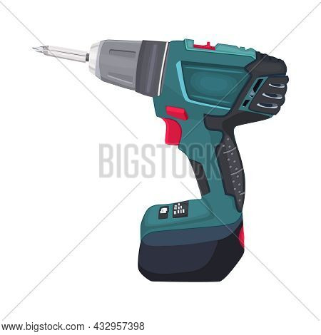 Drill Isolated On White Background. Drilling Machine. Electric Device For The Home Repair. Handheld 