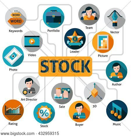 Photo And Video Stock Concept With Working Process Elements Vector Illustration