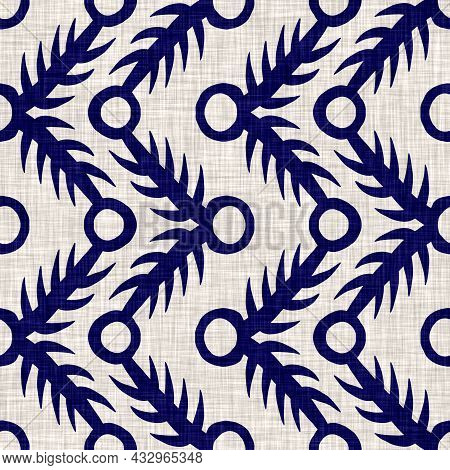 Seamless Indigo Circle Texture. Blue Woven Boro Cotton Dyed Effect Background. Japan Repeat Batik Re