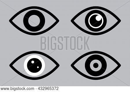 Eye Icon Set On Gray Background. Medicine Ophthalmology Sign. Vision Test Symbol. Vector Illustratio