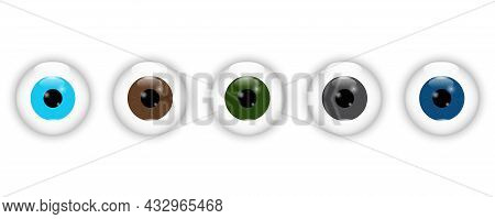 Realistic Different Eyeball Set. Blue, Brown, Green, Black And Dark Blue Eye Icon. Vector Illustrati