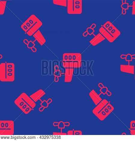 Red Outboard Boat Motor Icon Isolated Seamless Pattern On Blue Background. Boat Engine. Vector