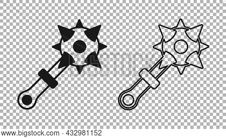 Black Medieval Chained Mace Ball Icon Isolated On Transparent Background. Morgenstern Medieval Weapo