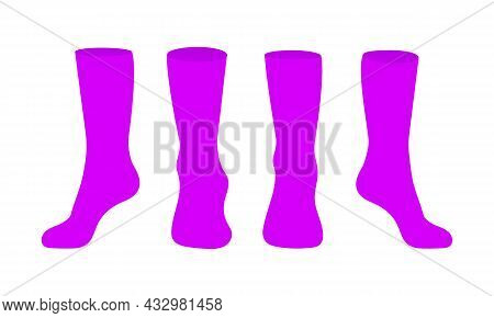 Purple Socks Template Mockup Flat Style Design Vector Illustration Set Isolated On White Background.