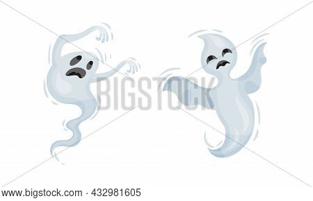 White Flying Ghost As Halloween Symbol Vector Set