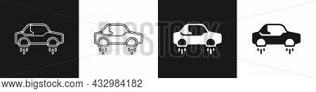 Set Fantastic Flying Car Icon Isolated On Black And White Background. Hover Car Future Technology Fu
