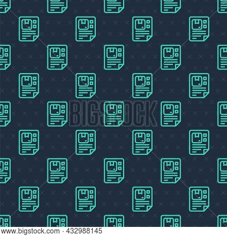 Green Line Waybill Icon Isolated Seamless Pattern On Blue Background. Vector