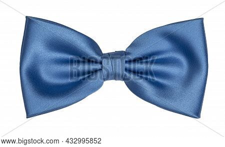 Top View Of Light Blue Bow Tie, Isolated On White Background.