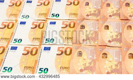 Euro Currency Of The European Union, Texture Of 50 Euros.