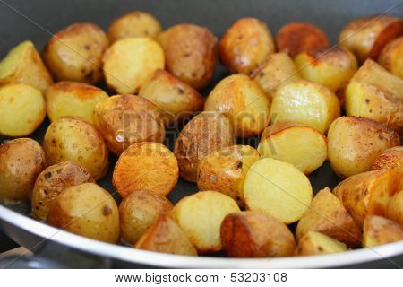 Baby potatoes in frying pan