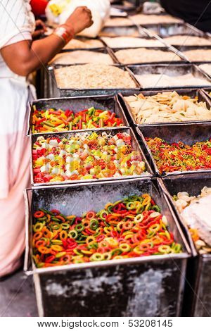Colorful Food Macaroni Pasta Background In India Market