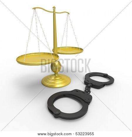 Scales of justice and handcuffs concept