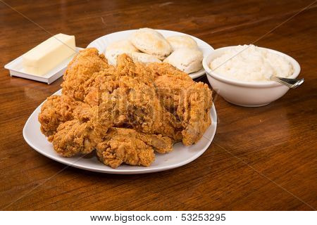 Fried Chicken With Biscuits And Mashed Potatoes